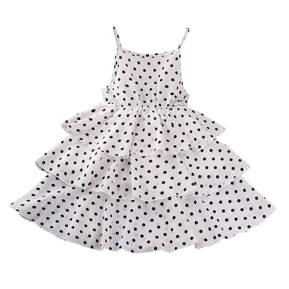 vdgthytj Toddler Girls Summer Dresses Polka Dots Spaghetti Strap Ruffle Tiered Princess Party Sundress 3-12 Years