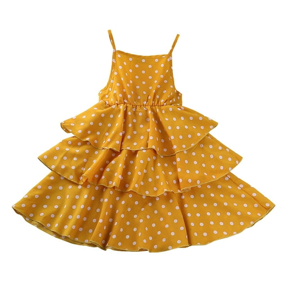 vdgthytj Toddler Girls Summer Dresses Polka Dots Spaghetti Strap Ruffle Tiered Princess Party Sundress 3-12 Years