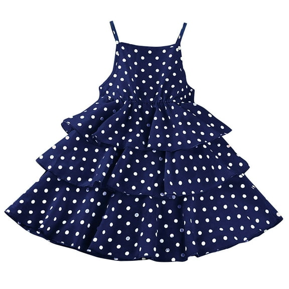vdgthytj Toddler Girls Summer Dresses Polka Dots Spaghetti Strap Ruffle Tiered Princess Party Sundress 3-12 Years