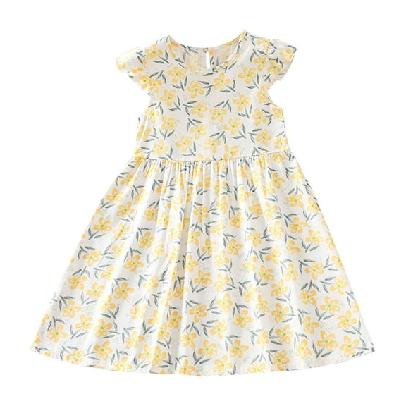 vdgthytj Toddler Girls Summer Dresses Printed Flutter Sleeve Round Neck A-Line Flowy Beach Party Sundress for Kids