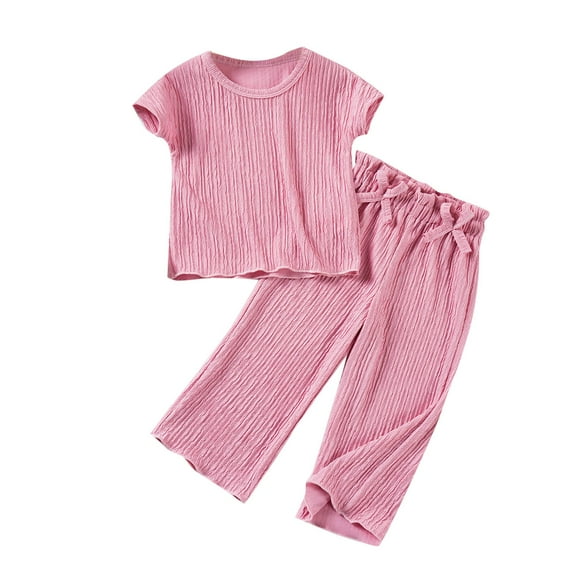 vdgthytj Toddler Girls Summer Outfits 2 Piece Crewneck Short Sleeve Tops and Pants Clothing Set for Kids