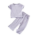 thumbnail image 1 of vdgthytj Toddler Girls Summer Outfits 2 Piece Crewneck Short Sleeve Tops and Pants Clothing Set for Kids, 1 of 9