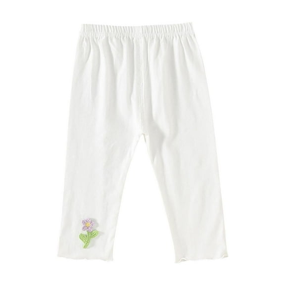 vdgthytj Toddler Girls Summer Pants Kids Elastic Waist Cute Printed Casual Stretchy Cropped Leggings Bottoms