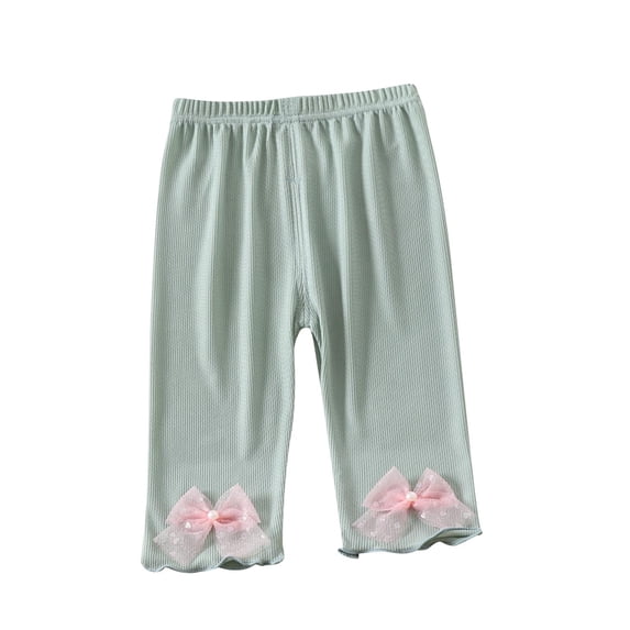 vdgthytj Toddler Girls Summer Pants Kids Ribbed Elastic Waist Stretchy Cute Printed Capris Leggings Bottoms