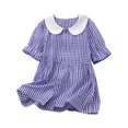 thumbnail image 1 of vdgthytj Toddler Girls Summer Plaid Dress Cute Doll Collar Ruffle Short Sleeve Button down Casual Sundress 3-10 Years, 1 of 3