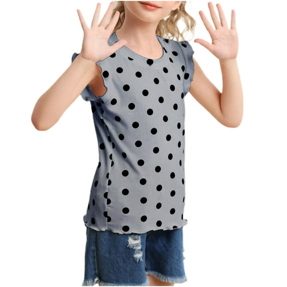 vdgthytj Toddler Girls Summer T Shirts Casual Polka Dots Ruffle Sleeve Crewneck Tank Tops 4-10 Years