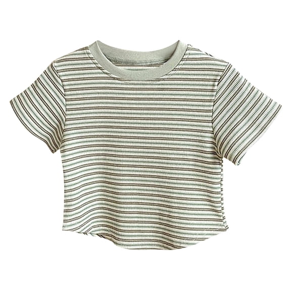 vdgthytj Toddler Girls Summer T-Shirts Casual Striped Short Sleeve Crewneck Tees Tops for Kids 1-9 Years