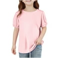 thumbnail image 1 of vdgthytj Toddler Girls Summer T Shirts Kids Crewneck Puff Short Sleeve Casual Solid Color Tees Tops 1-9 Years, 1 of 9