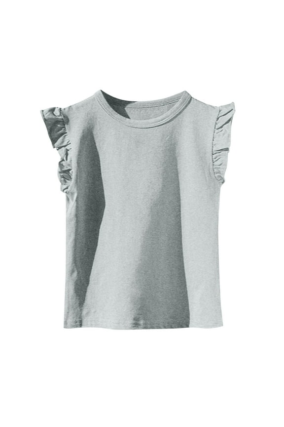 Toddler Girls Summer T-Shirts Kids Cute Ruffle Sleeveless Crewneck Solid Basic Tee Tops 2-11 Years