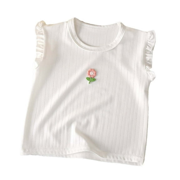 vdgthytj Toddler Girls Tank Tops Cute Flower Ruffle Sleeveless Round Neck Shirts Baby Summer Clothes