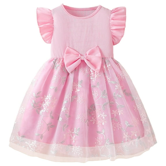 vdgthytj Toddler Girls Tulle Dress Mesh Ruffle Sleeve/Short Sleeve A-Line Birthday Party Princess Dress Summer Outfits