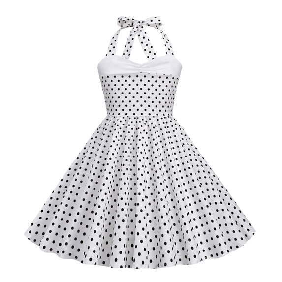 vdgthytj Toddler Girls Vintage Dresses 50s Polka Dots Sleeveless Straps Prom Dress Cocktail Party A-Line Dress