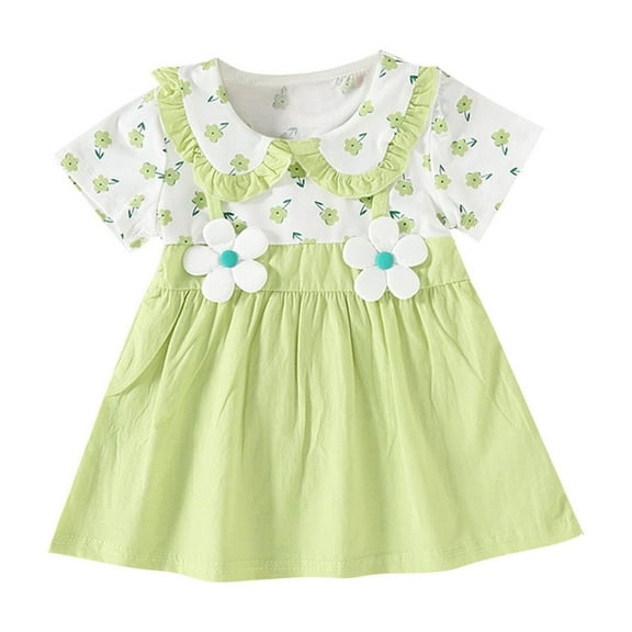 vdgthytj Toddler Infant Girls Summer Dress Baby Cute Printed Doll Collar Flower Short Sleeve Beach Party Sundress