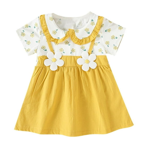 vdgthytj Toddler Infant Girls Summer Dress Baby Cute Printed Doll Collar Flower Short Sleeve Beach Party Sundress