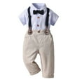 thumbnail image 1 of vdgthytj Toddler Kids Boy Formal Suit Stripe Short Sleeve T-Shirt Suspender Pants Outfit Overalls Clothes with Bowtie, 1 of 5