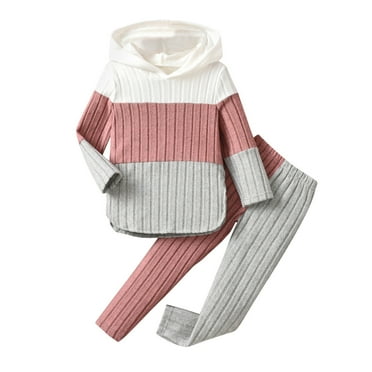 vdgthytj Toddler Kids Girls Hooded Sweatshirt Set Fashion Cute Colorblock Long Sleeved Hoodies and Pants Tracksuit