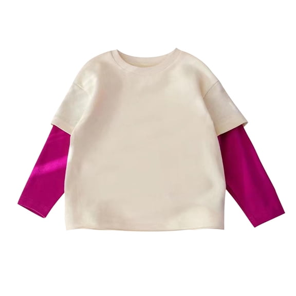vdgthytj Toddler Kids Long Sleeve Shirts Color Block Crewneck Basic Tee Tops for Boy Girl Fall Spring Outfits