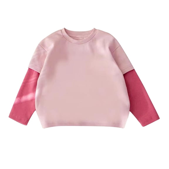 vdgthytj Toddler Kids Long Sleeve Shirts Color Block Crewneck Basic Tee Tops for Boy Girl Fall Spring Outfits