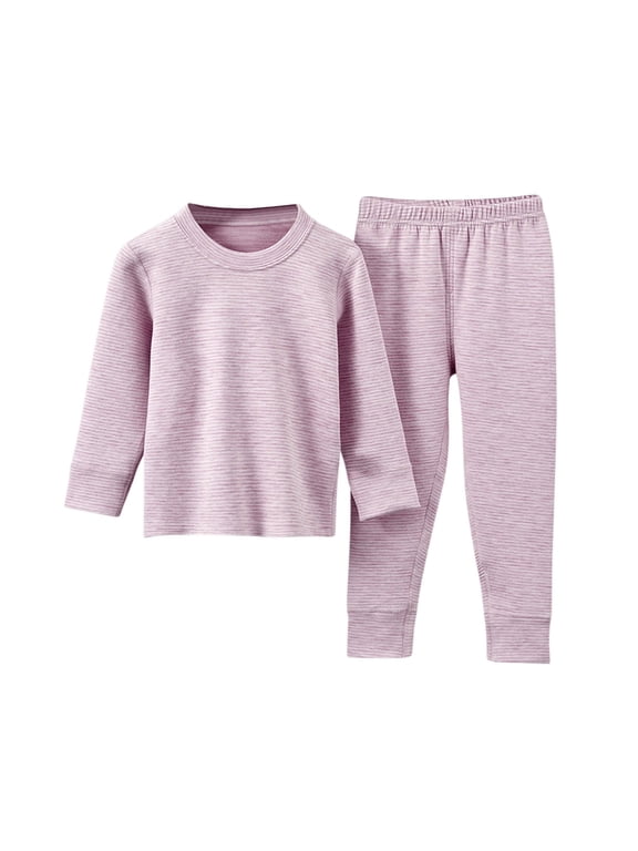 Toddler Kids Thermal Underwear Striped Long Sleeve Top and Bottom Long Johns Warm Base Layer Set Sleepwear