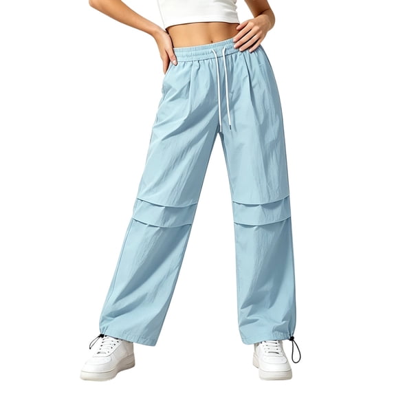 vdgthytj Track Pants Women Lightweight Quick Dry Straight Leg Elastic Drawstring Waist Pleated Solid Running Athletic Trousers with Pockets(X-Large,Blue)