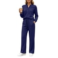 thumbnail image 1 of vdgthytj Tracksuits Women 2 Piece Set Long Sleeve V-Neck Button Tops Drawstring Straight Leg Pants Fall Loungewear Outfits(Medium,Navy), 1 of 7