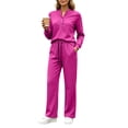 thumbnail image 1 of vdgthytj Tracksuits Women 2 Piece Set Long Sleeve V-Neck Button Tops Drawstring Straight Leg Pants Fall Loungewear Outfits(X-Large,Hot Pink), 1 of 7