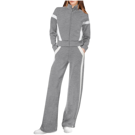 vdgthytj Tracksuits for Women Set Long Sleeve Zipper Jacket and Pants Color Block Sweatsuits 2 Piece Outfits with Pocket