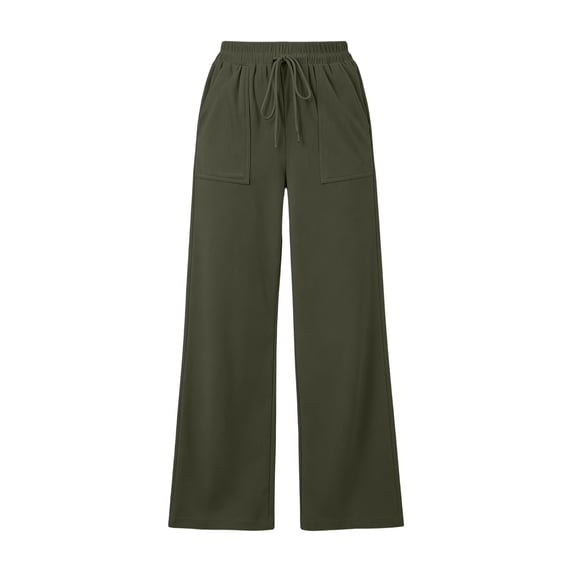 vdgthytj Wide Leg Pants for Women Drawstring High Waist Loose Casual Ribbed Fall Corduroy Trousers with Pockets(Medium,Army Green)