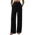 thumbnail image 1 of vdgthytj Wide Leg Pants for Women Drawstring High Waist Loose Casual Ribbed Fall Corduroy Trousers with Pockets(X-Large,Black), 1 of 7