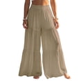 thumbnail image 1 of vdgthytj Wide Leg Pants for Women Elastic High Waist Baggy Lightweight Cotton Linen Beach Vacation Trousers(Medium,Khaki), 1 of 6