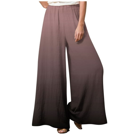 vdgthytj Wide Leg Pants for Women Elastic High Waist Solid Color Palazzo Pants Casual Baggy Flowy Plus Size Lounge Trousers