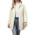 thumbnail image 1 of vdgthytj Winter Coats for Women Long Sleeve Full Zip Stand Collar Diamond Quilted Mid Length Puffer Jacket Winter Lightweight Casual Outerwear(X-Large,White), 1 of 9