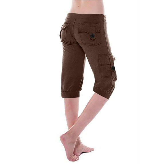 vdgthytj Women Athletic Shorts Knee Length Straight Leg Drawstring Elastic Waist Ankle Cuffs Outdoor Sport Shorts with Cargo Pockets