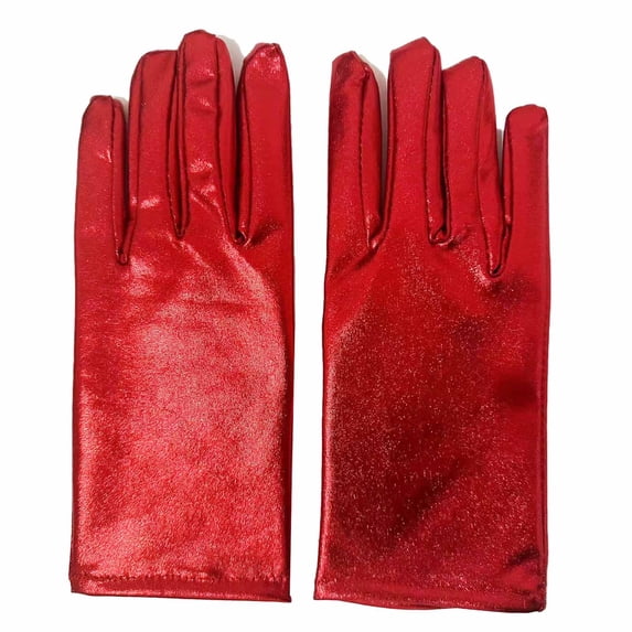 vdgthytj Women Short Gloves Stretchy Shiny Lacquer Leather Handwear for Prom Ball Party Stage Nightclub(One Size,Red)