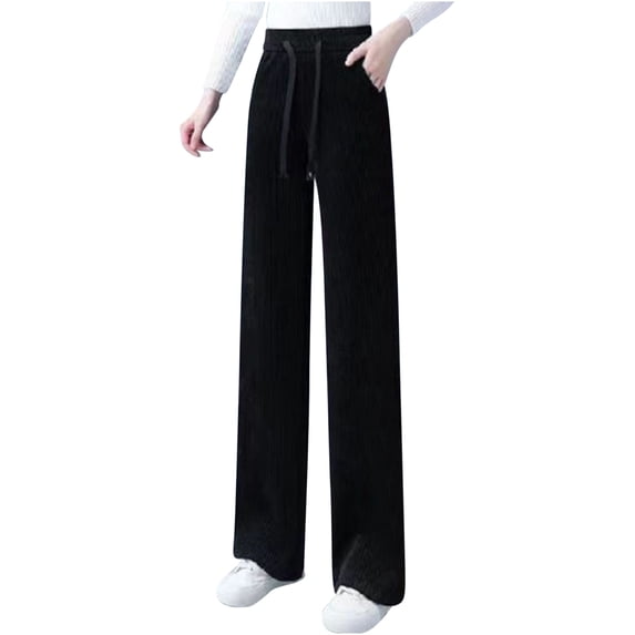 vdgthytj Women Straight Leg Sweatpant Fleece Lined High Waisted Drawstring Plus Size Trousers Joggers Pant with Pockets