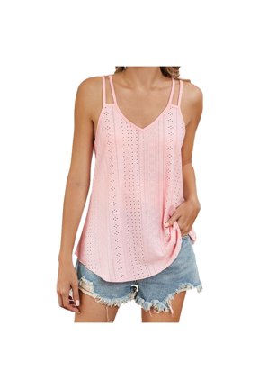 Women's Camisole Summer Hollow out Tank V Neck Double Strap Tops Sleeveless Solid Color Beach Vacation Tunic Blouses