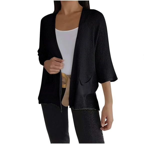 vdgthytj Women’s Knit Cardigan Long Sleeve Jacket Solid Color Casual Open Front Trendy Cozy Sweater Coat with Pockets