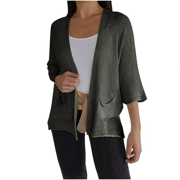 vdgthytj Women’s Knit Cardigan Long Sleeve Jacket Solid Color Casual Open Front Trendy Cozy Sweater Coat with Pockets