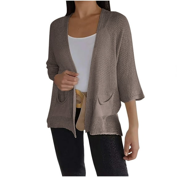 vdgthytj Women’s Knit Cardigan Long Sleeve Jacket Solid Color Casual Open Front Trendy Cozy Sweater Coat with Pockets