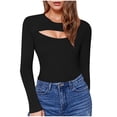 thumbnail image 1 of vdgthytj Women's Long Sleeve Shirts Trendy Cutout Crewneck Basic Tee Tops Slim Fitted Fall Going out Blouses, 1 of 5