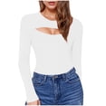thumbnail image 1 of vdgthytj Women's Long Sleeve Shirts Trendy Cutout Crewneck Basic Tee Tops Slim Fitted Fall Going out Blouses, 1 of 5