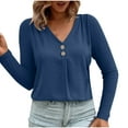 thumbnail image 1 of vdgthytj Women's Long Sleeve Tunic Tops V Neck Button Fall Shirts Casual Solid Color Going out Dressy Blouses, 1 of 6