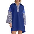 thumbnail image 1 of vdgthytj Women's Long Sleeves Dresses Lapel V-Neck Striped Casual Mini Dress Loose Fashion Comfy T-Shirt Dress, 1 of 5