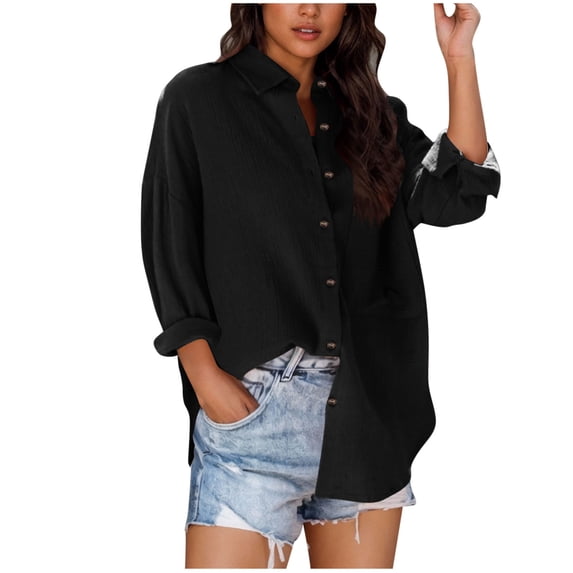 vdgthytj Women's Oversized Button down Shirts Lapel Long Sleeve Work Business Tops Casual Loose Fall Spring Blouses