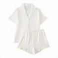 thumbnail image 1 of vdgthytj Women's Pajamas 2 Piece Casual Soft Short Sleeve Button down Top and Ruffle Shorts Sleepwear Set, 1 of 9
