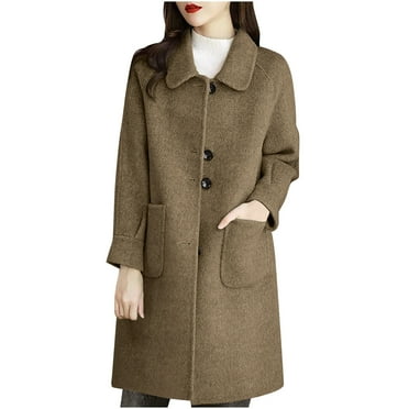 vdgthytj Women's Plus Size Trench Coats Casual Lapel Button Warm Peacoat Mid-Length Wool Jacket with Pockets