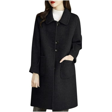 vdgthytj Women's Plus Size Trench Coats Casual Lapel Button Warm Peacoat Mid-Length Wool Jacket with Pockets