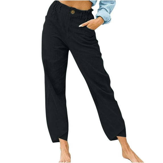 vdgthytj Women's Straight Leg Pants Casual Workout Athletic Ankle Length Pants High Waist Buttons Zipper with Pockets