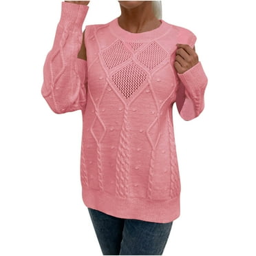 vdgthytj Women's Sweater Trendy off Shoulder Hollow out Pullover Knitted Tops Crewneck Casual Solid Color Sweaters