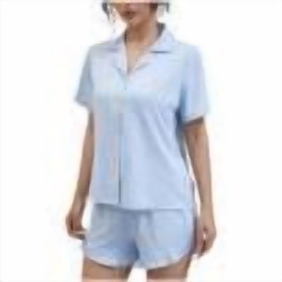 vdgthytj Womens 2 Piece Pajama Set Casual Short Sleeve Button down Shirts and Ruffle Shorts Set Sleepwear Pjs